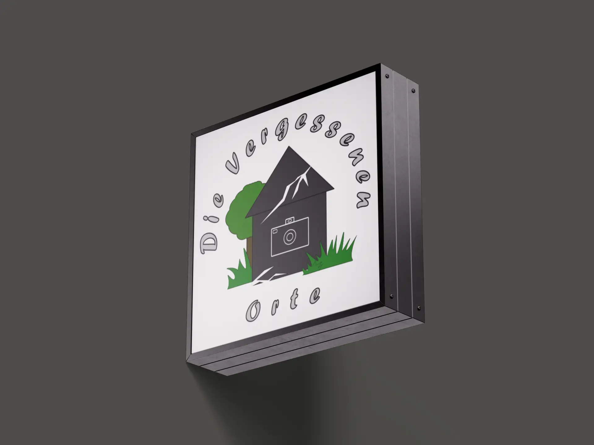Referenz im Logodesign, grafisch dargestellt als Schild an einer Hauswand