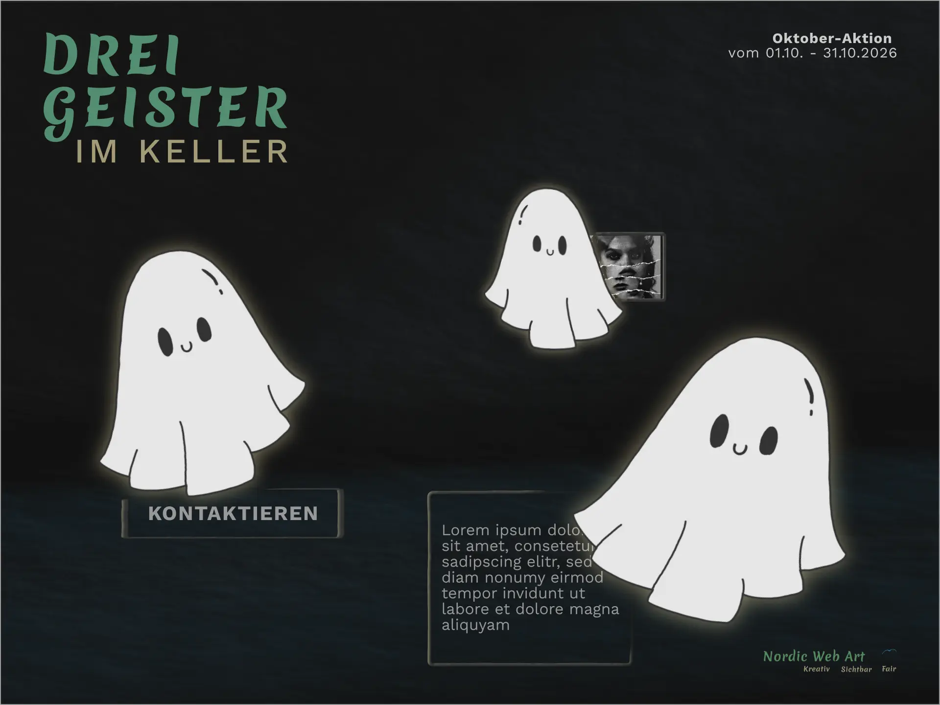 Grafik zur Oktober-Aktion "Drei Geister im Keller"