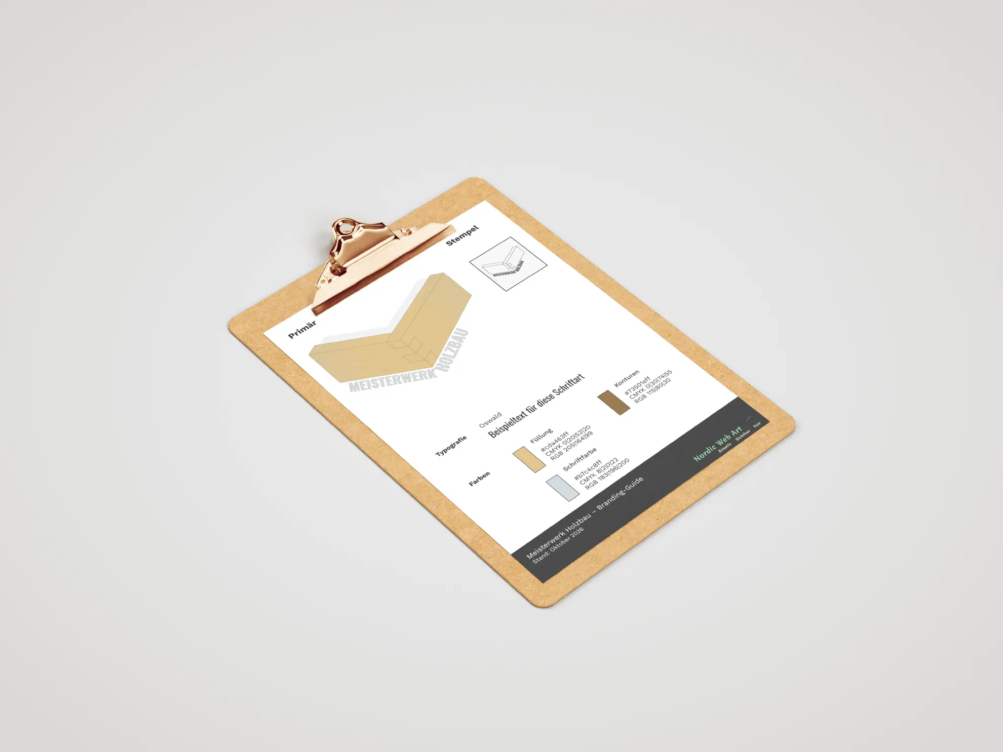 Mockup eines professionellen Style-Guides mit Logo, Farbpalette und Schriftarten für einen einheitlichen Markenauftritt.
